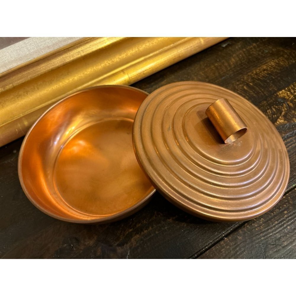 Made in USA Vintage Copper Covered Dish Round by Quincy Craftsmen  Marked 7" - Picture 7 of 12